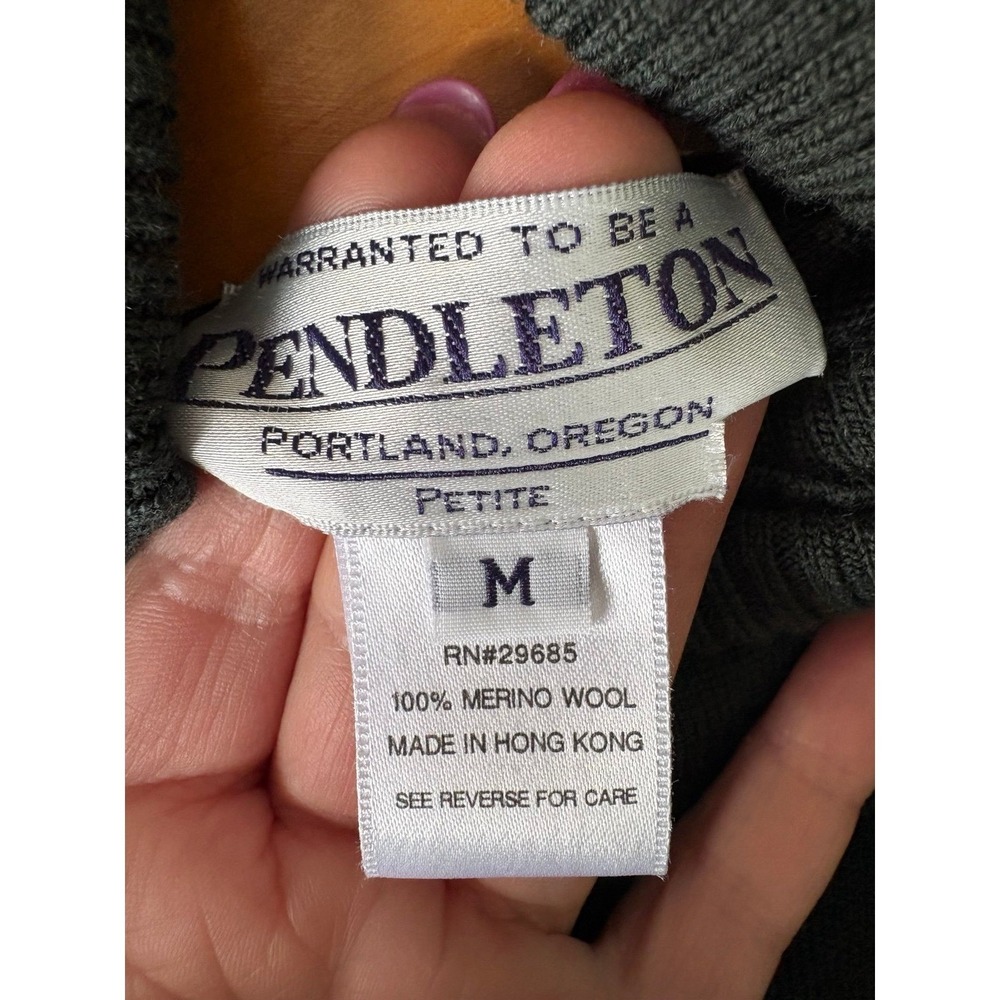 Pendleton Green 100% Merino Wool Turtleneck Size Petite Medium Preppy - Picture 2 of 7